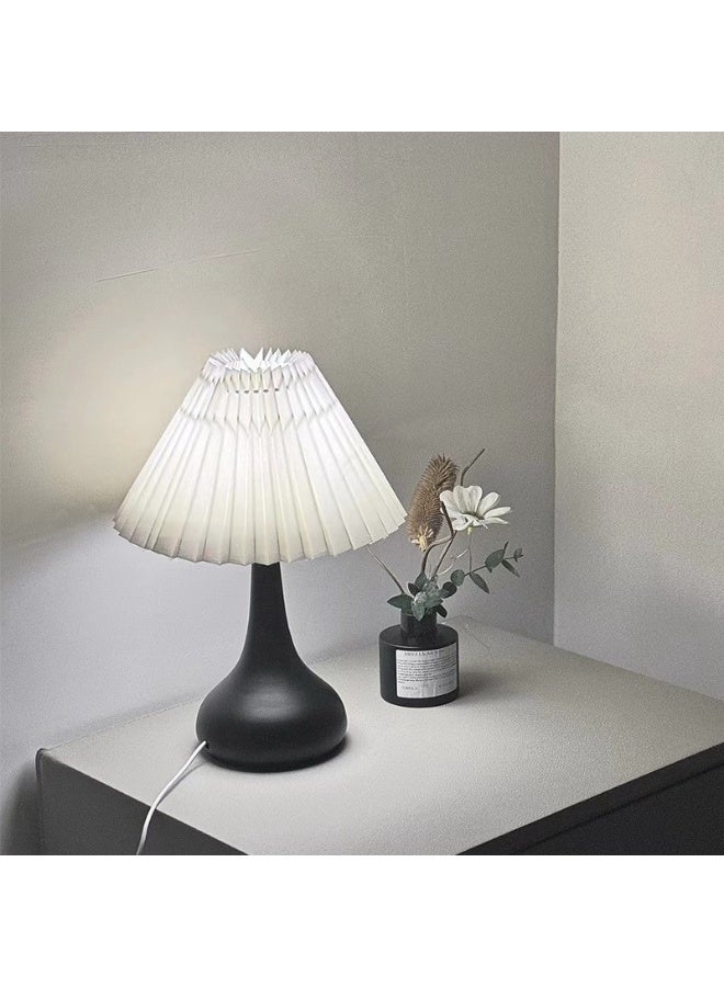 Gourd Shape Table Lamp with Pleated Shade, Button Switch, 3 Color Lighting & 10-Level Dimming